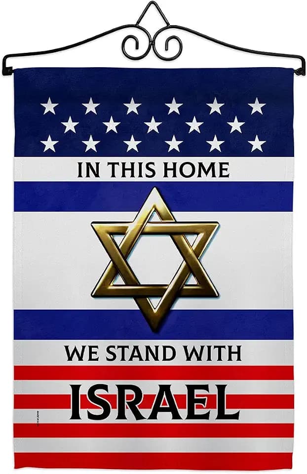 American Flag Stand with Israel Wall Hanging Mount Bracket Set Pole Holder Garden Banner Room Outdoor Tapestry Sign Grandma Gifts Bandera de Israeli Front Door Decor Jewish Decorations Made in USA