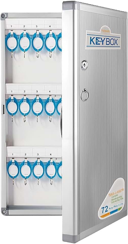 TUKA-i-AKUT Schlüsselkasten 72 Haken, Abschließbar Metall Schlüsselschrank Wandmontage, Schlüssel Aufbewahrung Schlüssel Box aus Aluminiumlegierung, mit Schlüsselanhänger u Montage Set, TKD8650-72