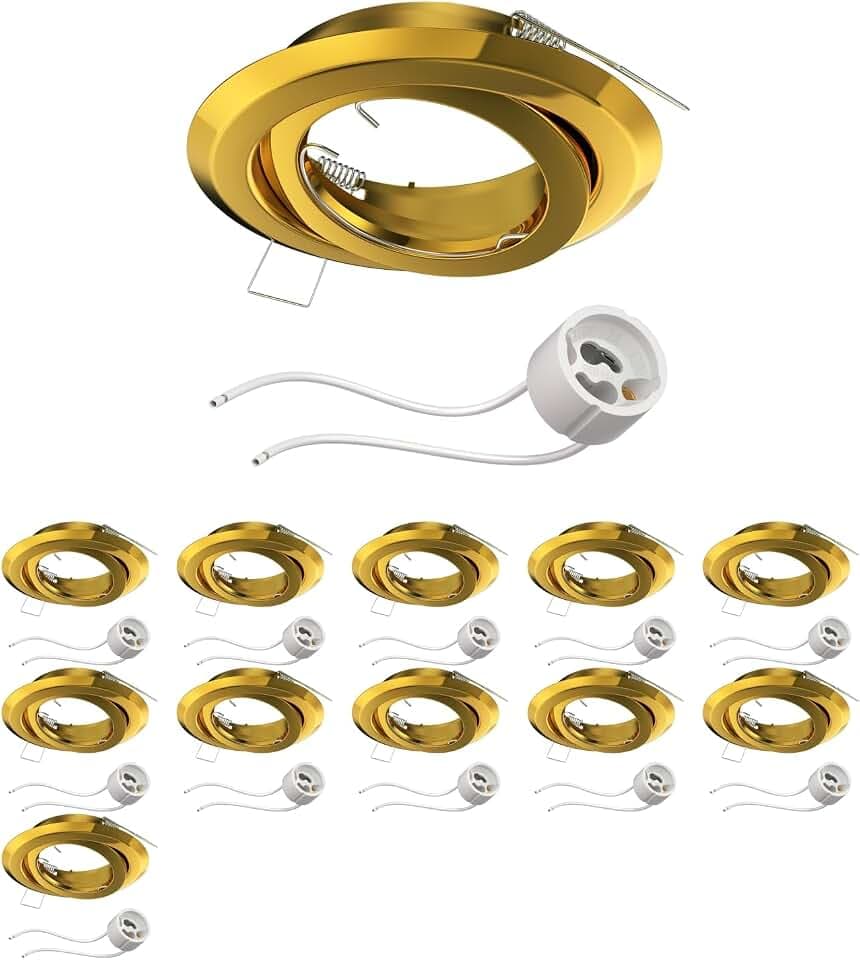 ledscom.de 12x Deckeneinbaurahmen FABI, rund, schwenkbar, gold glänzend (GU10/MR16/GU5,3/50mm) inkl. Fassung