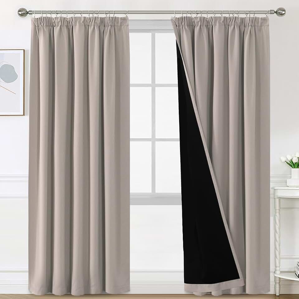 BellaHills 100% Gardinen mit Kräuselband Blickdicht Vorhang Kälteschutz Verdunklungsvorhänge Gardinen Wohnzimmer, Schallschutz Vorhang 2er Set H240 x B132 cm, Natur