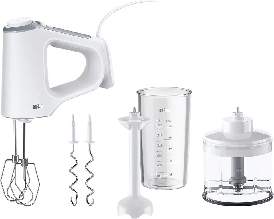 Braun MultiMix 3 - Handmixer mit 4 Zubehörteilen, 550 Watt, Weiß