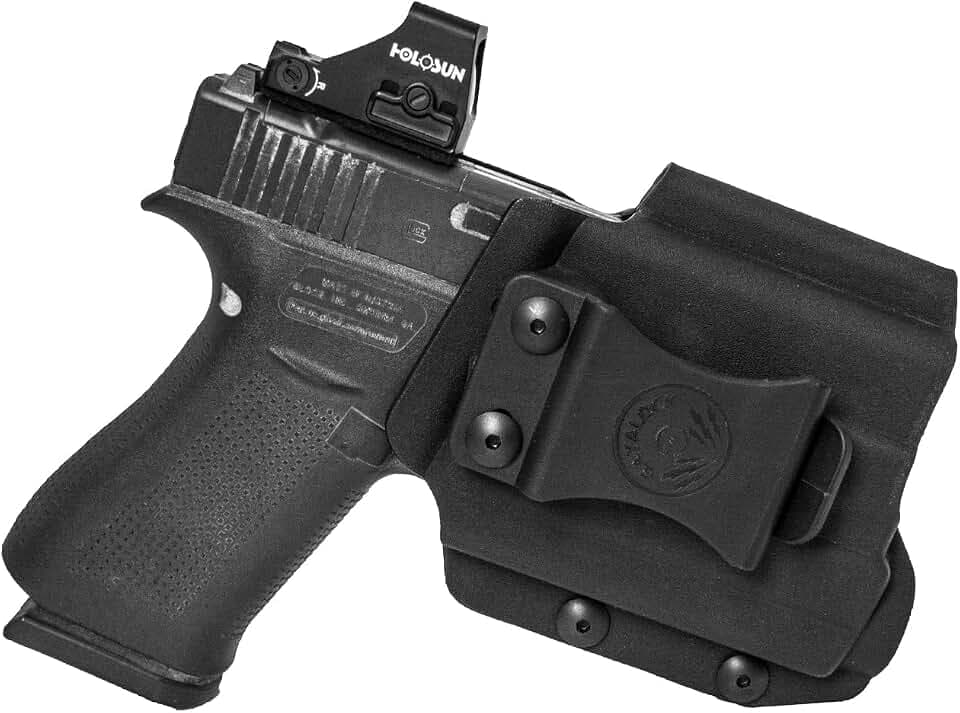 IWB Holster for Glock 43X MOS, Kydex, Black, Right Hand, Compatible with BALDR MINI and BALDR S Flashlight