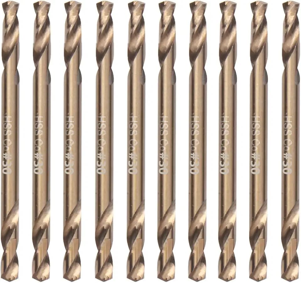 #30" Cobalt Drill Bits(10PCS), M35 HSSCO High Speed Steel Double Ends Stubby Body Twist Drill Bit Set for Hardened Metal, Stainless Steel, Cast Iron, Plastic and Wood