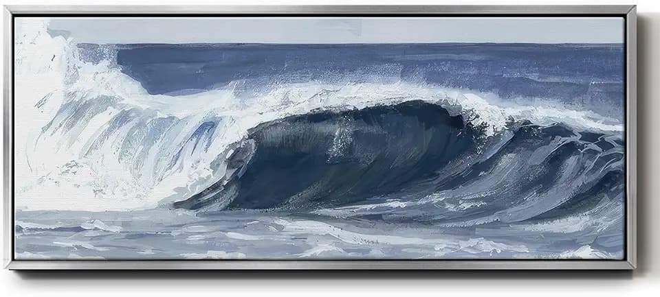 Renditions Gallery Floater Frame Nature Prints Surf Spray Rolling Waves Abstract Paintings for Office Hotel School Decorations - 20"x50" Silver Frame LT619