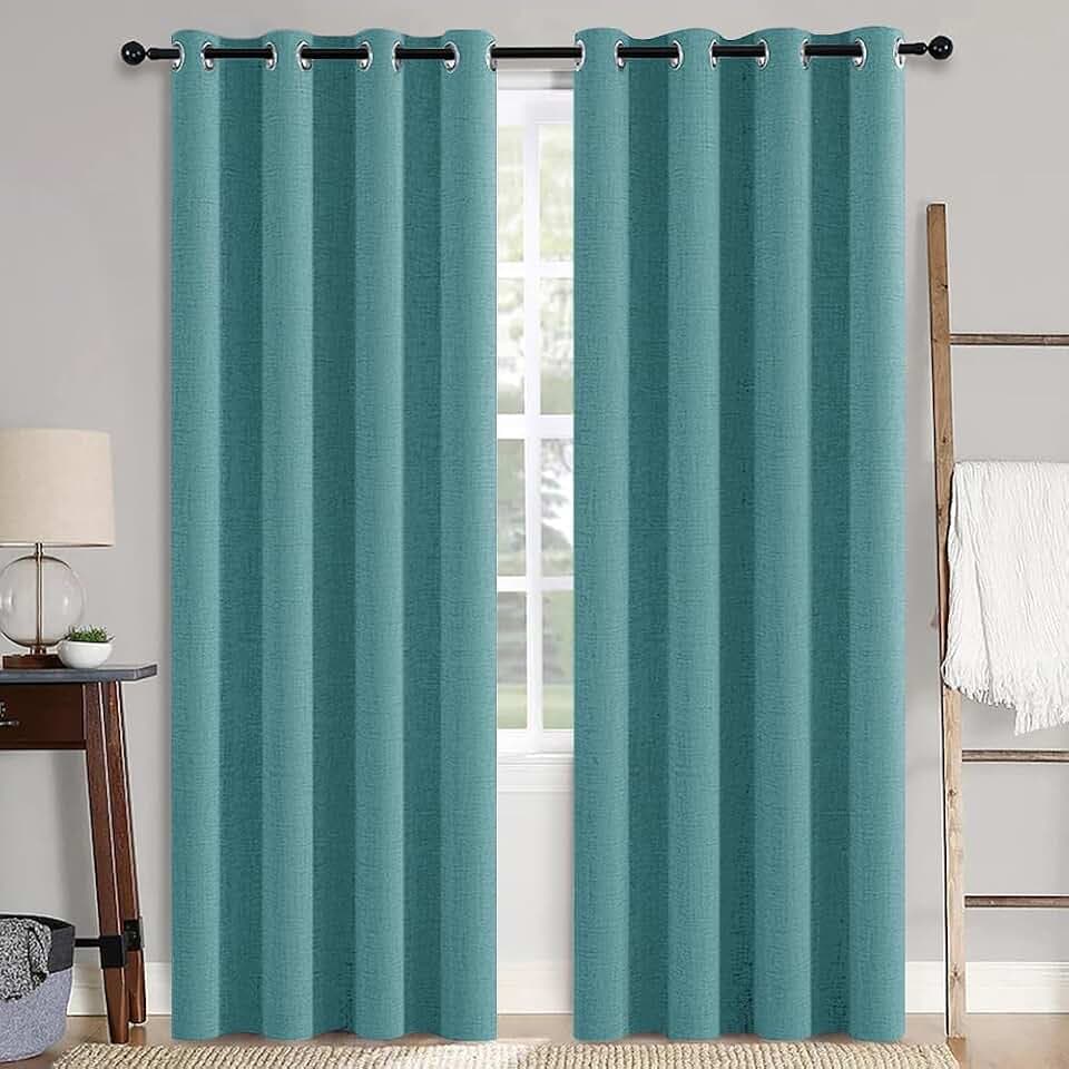 MIULEE 100% Blackout Linen Curtains for Bedroom 52x84 Inches Teal