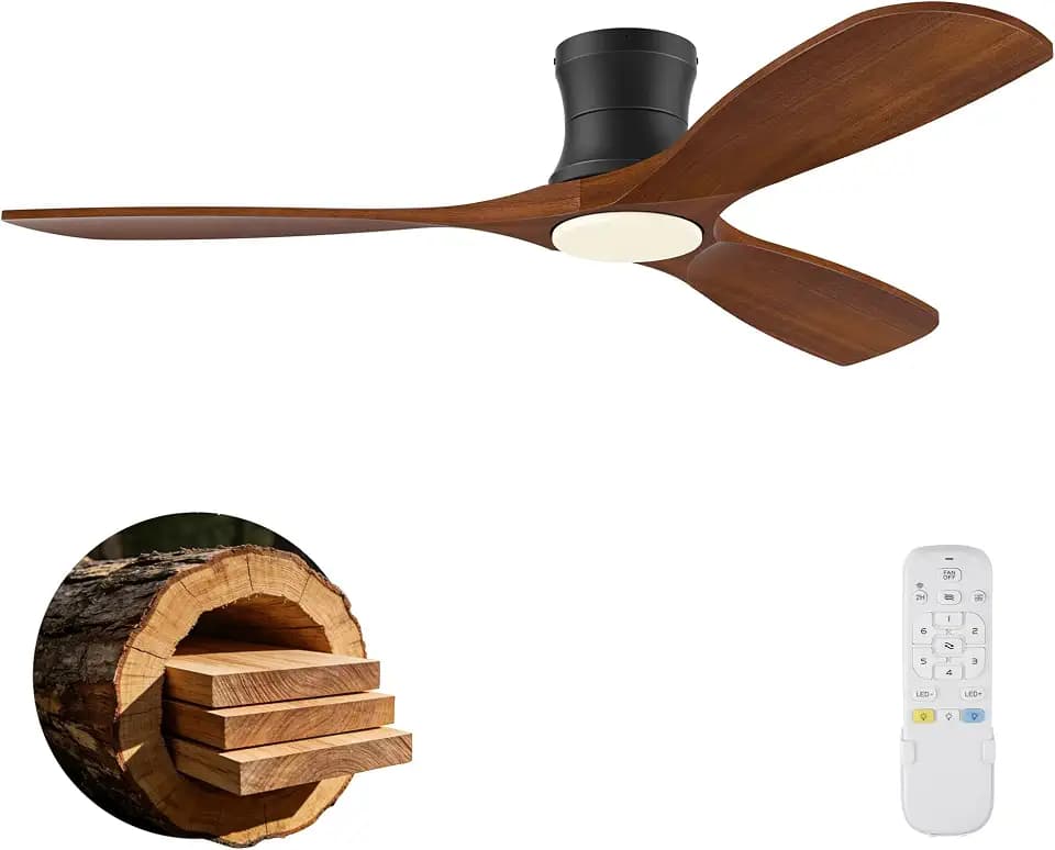 52In Wood Low Profile Ceiling Fans with Lights Remote,Flush Mount,Outdoor