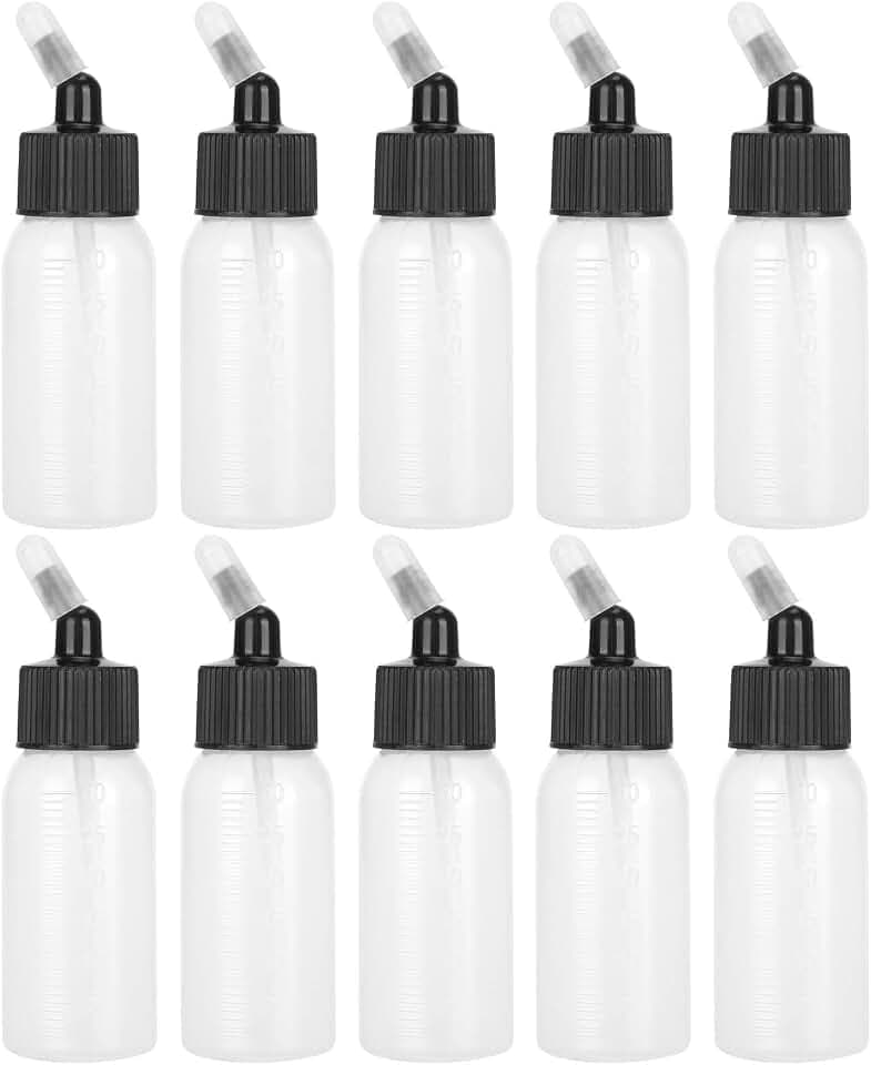 Tnfeeon Airbrush-Flaschen, 10 Stück 30-ml-Kunststoffflaschen Airbrush-Farbflaschen für Dual-Action-Siphon-Spray