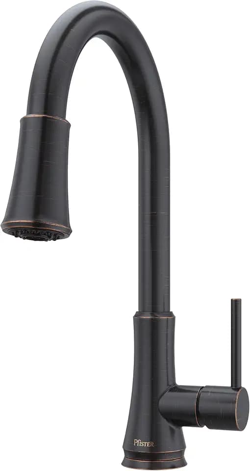 Pfister Pfirst Series Kitchen Sink Faucet with Pull-Down Sprayer Single Handle High Arc Tuscan Bronze Finish 1 or 3 Hole Installation CALGreen Water Efficient G529PF2Y