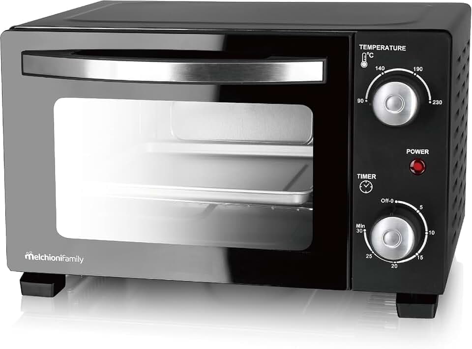 Melchioni Family | Elektro-Ofen Modell DEVIL 11 mit 11 Litern Kapazität, Temperatur einstellbar bis 230 °C, 30-Minuten-Timer, Farbe Schwarz