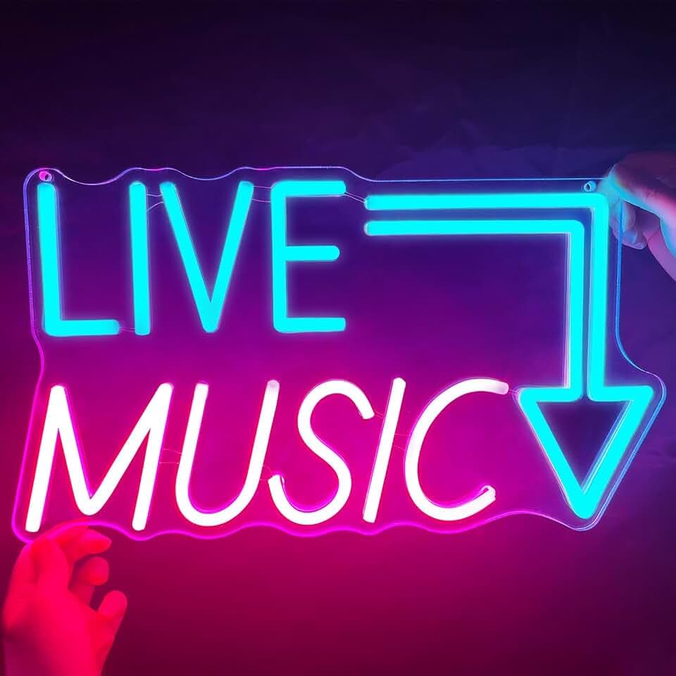 Live Music Neon Sign, Dimmable LED Wall Decor for Bedroom, Man Cave, Game Room, Home Bar, Music Studio, Nightclubs, Parties - Handcrafted