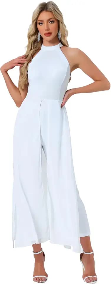 Allegra K Jumpsuit for Women Chiffon Sleeveless Halter Neck Wide Leg Dressy