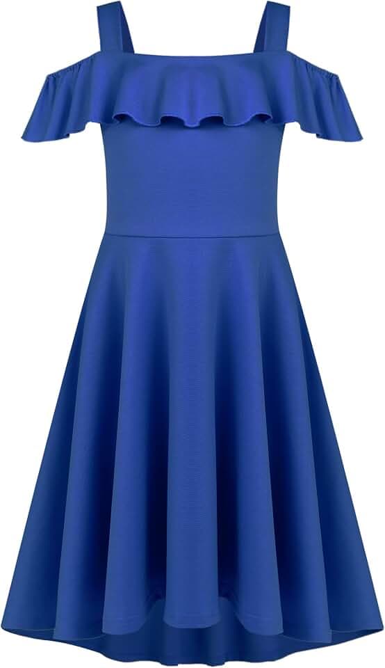 Arshiner Mädchen Sommer Kleid Schulterfrei Kinderkleid Festliches Rüschen