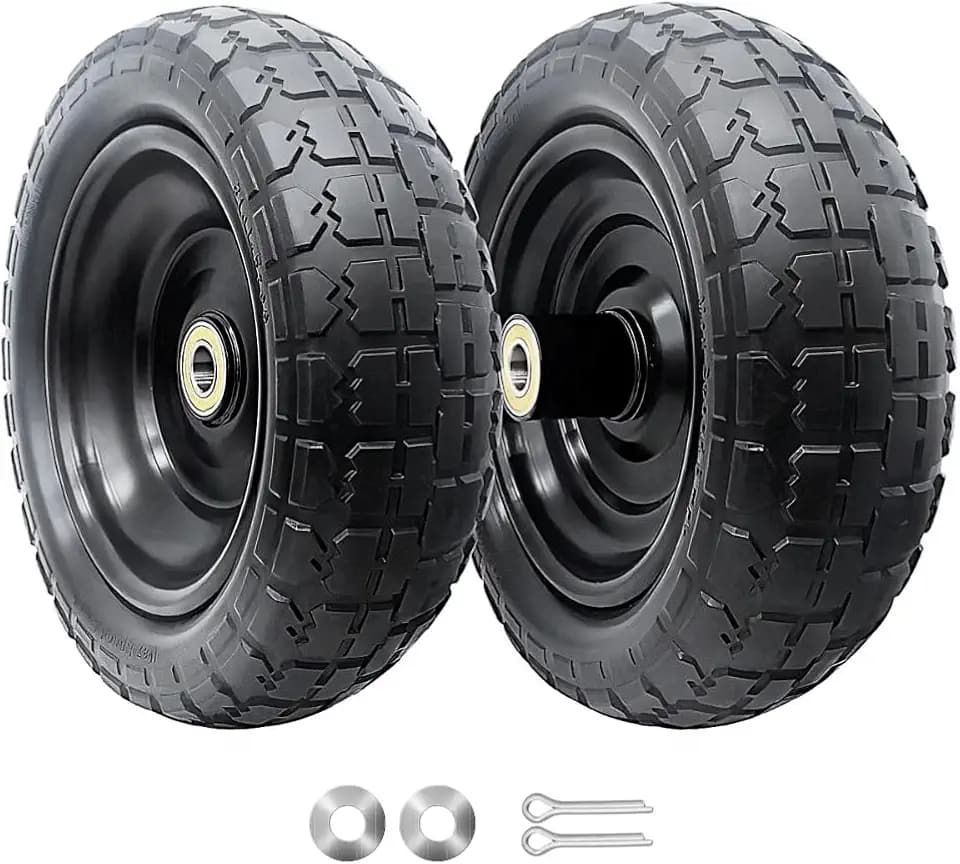 10-Inch Solid Replacement Tire and Wheel 4.10/3.50-4" - Flat Free Tires for Cart, Dolly, Hand Truck, Generator, Lawnmower, Garden Wagon with 5/8” Axle Bore Hole - Double Sealed Bearings (2)
