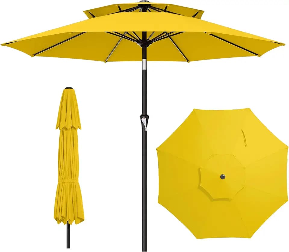 AreShark 9FT 2 Tiers Patio Umbrella with Crank and Tilt, Yellow