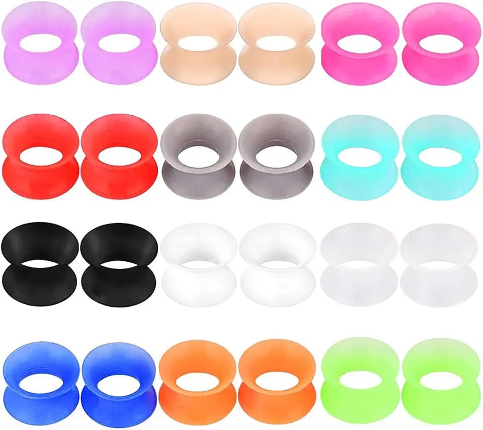 24PCS Soft Silicone Ear Gauges Flesh Tunnels Plugs Stretchers Expander Double Flared Flesh Tunnels Ear Piercing Jewelry for Women Men