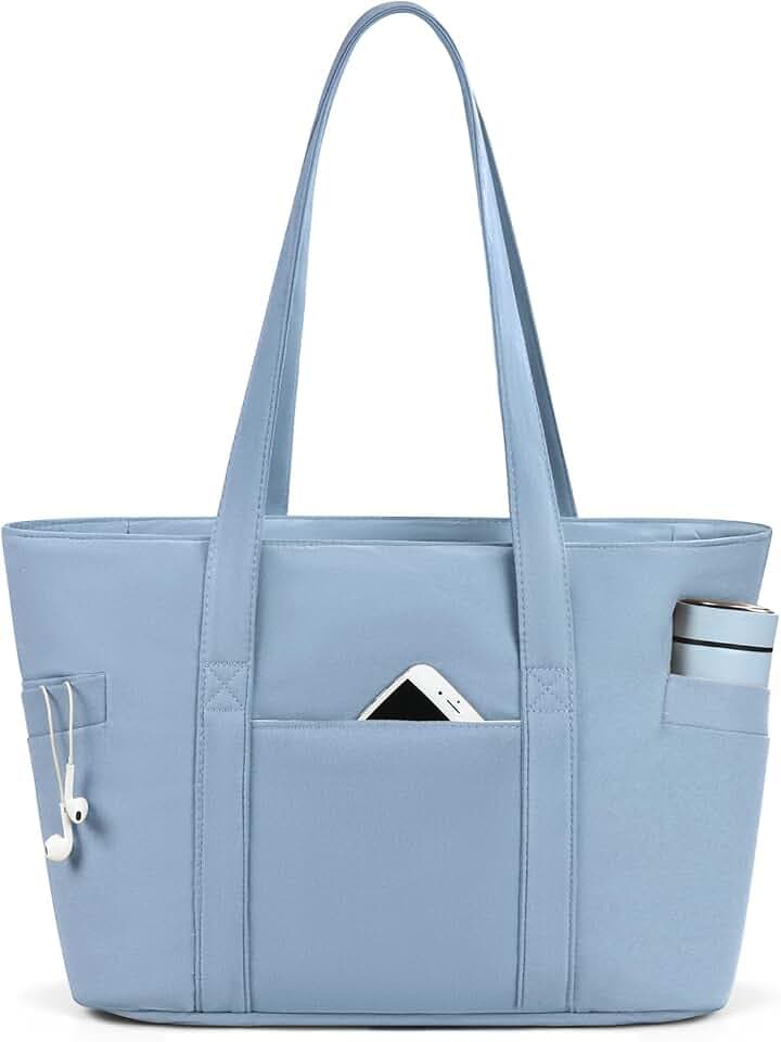 CTWWFS Large Tote Bag for Women with Zipper, Nylon Lightweight Work Tote with 15.6" Laptop Sleeve, Nurse Bag for Work College