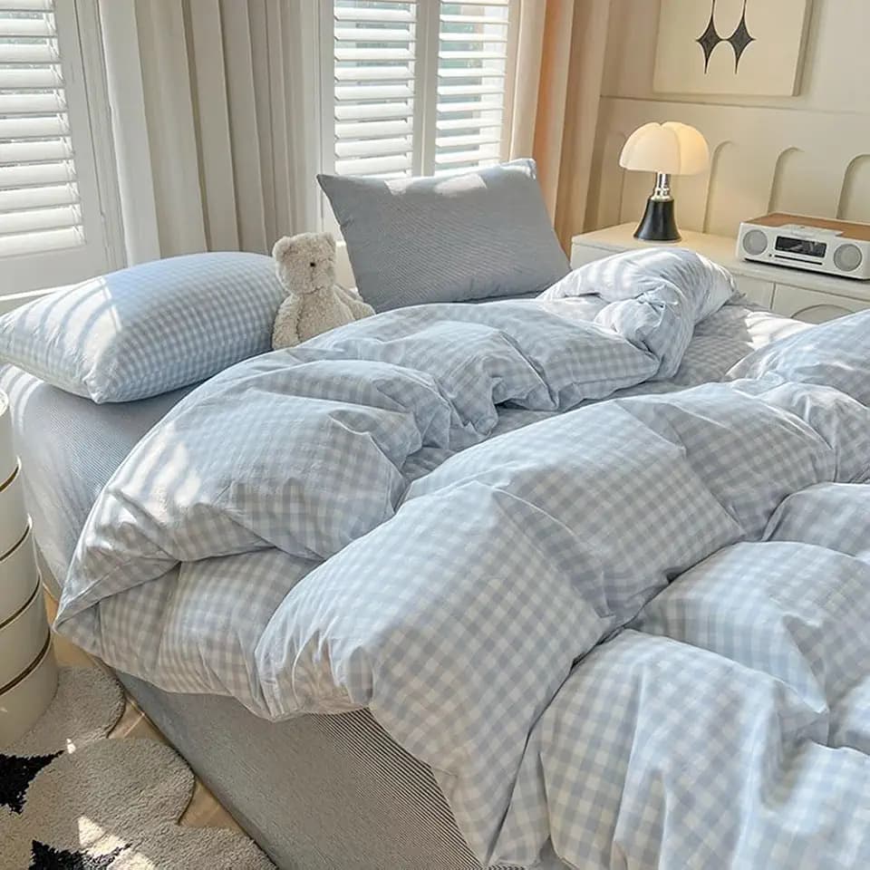 Nayoroom Gingham Duvet Cover Set Twin Blue White Plaid Checkered Bedding