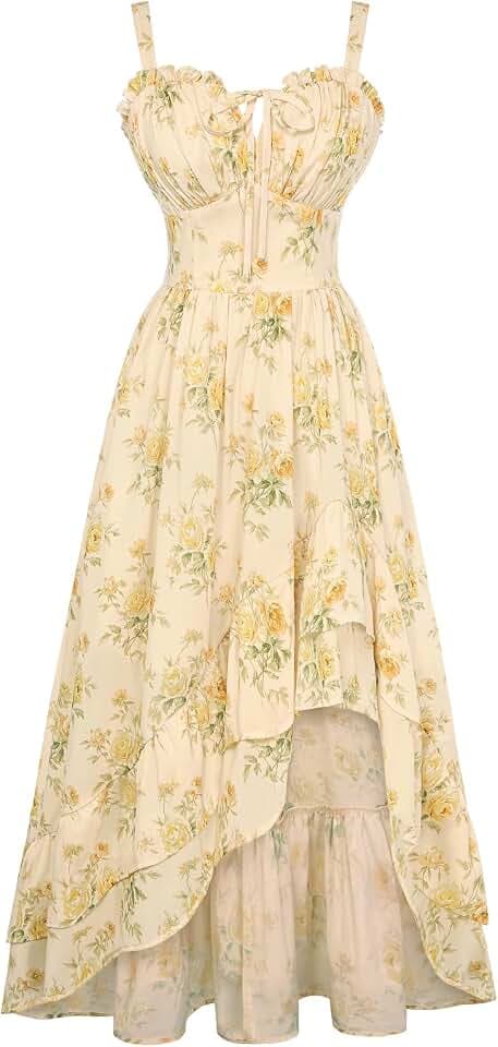SCARLET DARKNESS Damen Blumen Trägerkleid Lang Cottagecore Sommerkleid