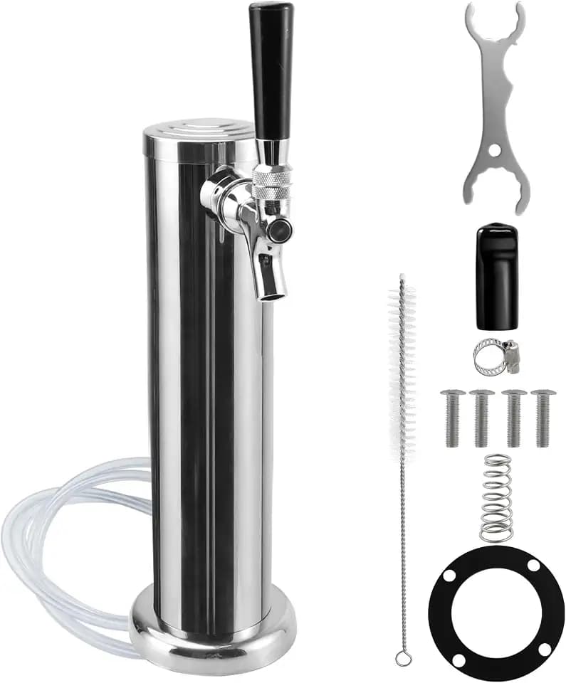 FERRODAY Single Kegerator Tap Tower, Stainless Steel Beer Tower Dispenser