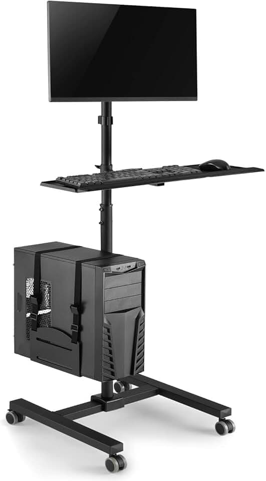 Maclean MC-793 Standfuß Rollwagen Trolley für Monitor, Tastatur und Computer | Höhenverstellbar | 17"-32" bis 20kg VESA 75x75, 100x100 | Stabile Metallkonstruktion mit Rollen (Schwarz)