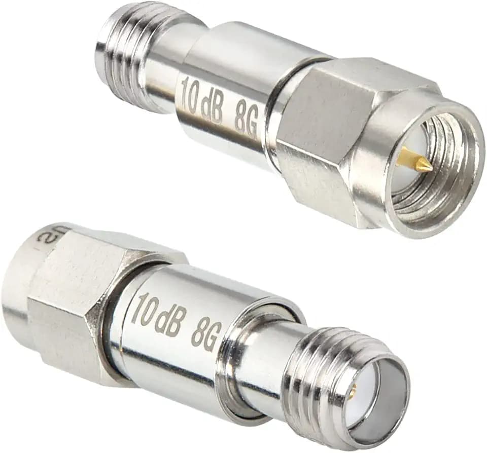 XRDS -RF SMA Male to SMA Female Coaxial RF Attenuator, DC to 8 GHz, 50Ohm, 2W, 10dB Constant Attenuator（2PCS）