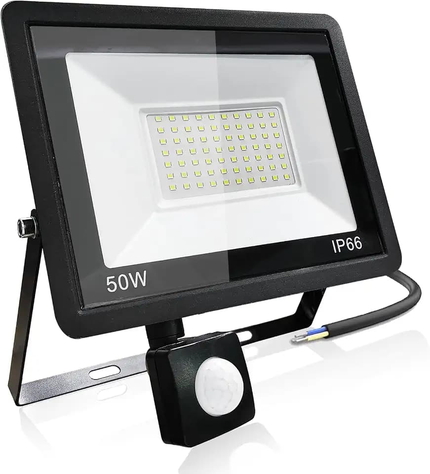 CREATESTAR LED Strahler Außen 50W mit Bewegungsmelder, Baustrahler 6000LM Außenstrahler 6500K Kaltweiß Scheinwerfer IP66 Wasserdicht, LED Fluter für Lager Garage Sportplatz Garten Hof Parkplatz