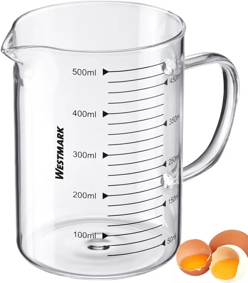 Westmark Messkanne aus Glas – Ideal zum Abmessen von Zutaten beim Backen und Kochen, mikrowellengeeignet, temperaturbeständig, egonomischer Griff – 0,5 Liter, Durchsichtig