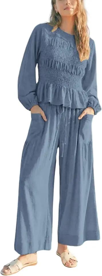 Antnation Womens 2-Piece Boho Set Long Sleeve Casual Lounge Fall Outfit