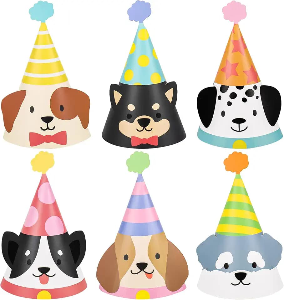 Whaline 24 Pcs Birthday Party Hats with Pom Poms Paper Cone Hat Costume Headwear