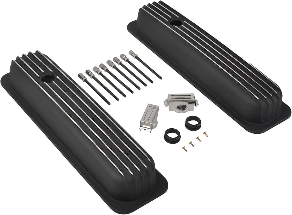 Black Valve Covers Short Style Finned