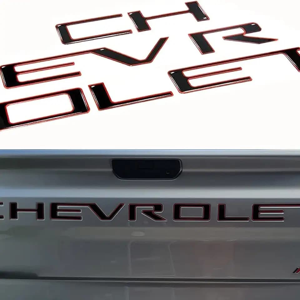 Tailgate Insert Letters Compatible with 2019 2020 2021 2022 2023 2024 2025 Accessories 3D Rear Emblems Badge with Strong Adhesive Gloss Black with Red Border