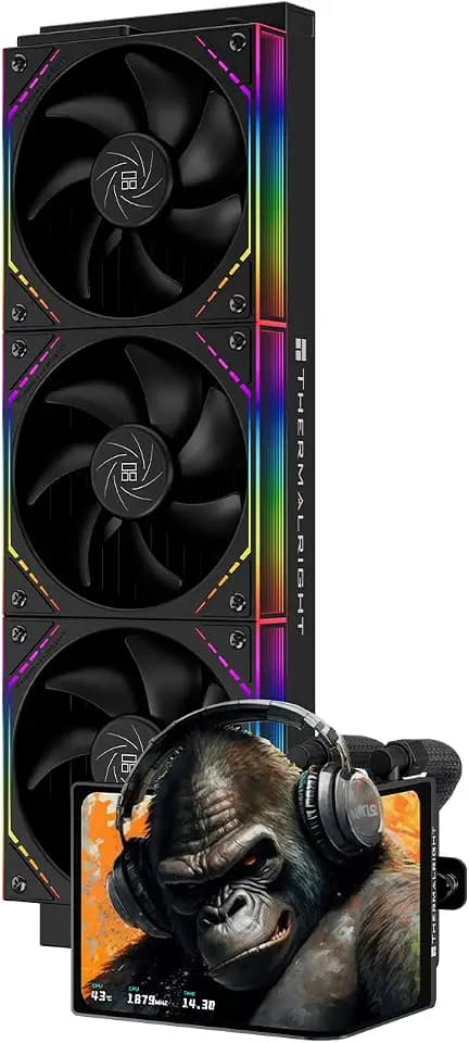 TR Thermalright Levita Vision 360 ARGB Black CPU Water Cooler,3xTL-M12Q Pwm Fan,6.67inch Curved Screen with 2400x1080 Resolution,5.5:4.5 Visual Ratio Screen for 3D,for AM4/AM5,LGA1851/1700