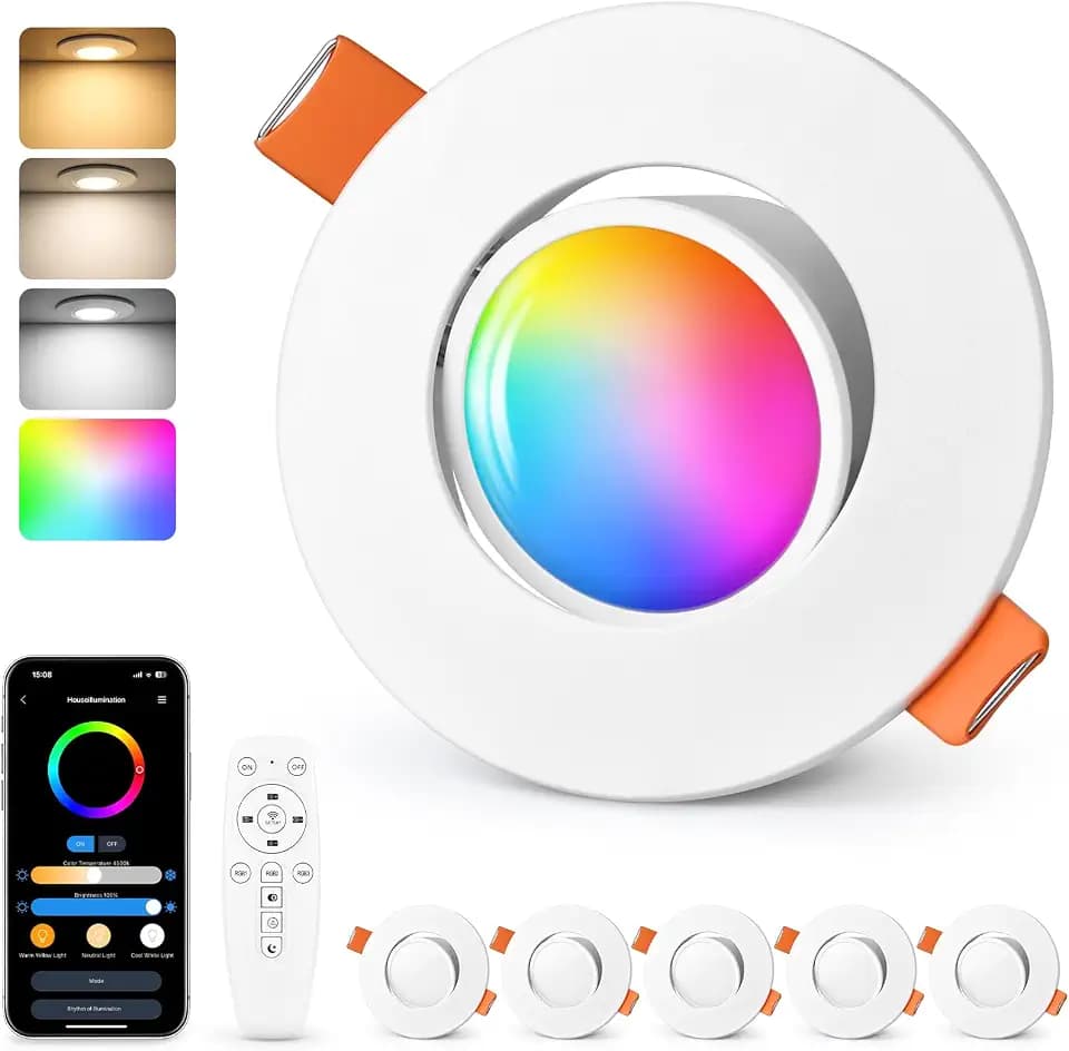 GeyouLux LED Einbaustrahler RGB, App & Fernbedienung, Dimmbar Weiß, 6 St