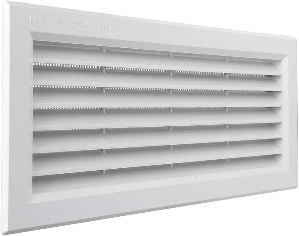 La Ventilazione P31R13B Lüftungsgitter, rechteckig, aus weißem Kunststoff, mit Insektenschutznetz, Maße: 315 x 136 mm, weiß