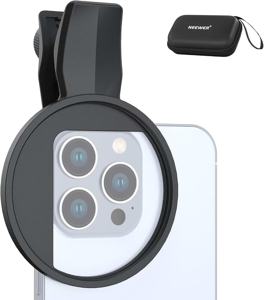 NEEWER 67mm Handy Clip Filterhalterung, kompatibel mit iPhone 16 15 Pro Max Plus 16e 14 13 mini 12, verstellbare Gewindefilter Objektivklemme mit rutschfesten Gummipads, LA007