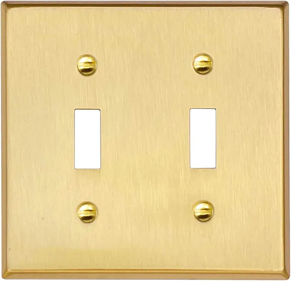 Rio Salto BRASS Double Light Switch Cover Plate Toggle Wall Plate Cover Brushed Brass Gold Metal Outlet Covers Light Switch Plates Switch Cover — Signature Collection Standard Size 4.50" X 4.56"