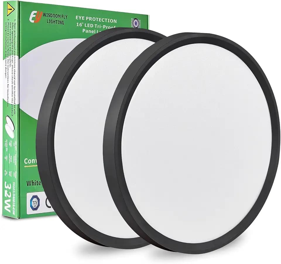 15.8Inch 2PK Black LED Flush Mount Ceiling Light,32W,3480LM,3CCT Selectable