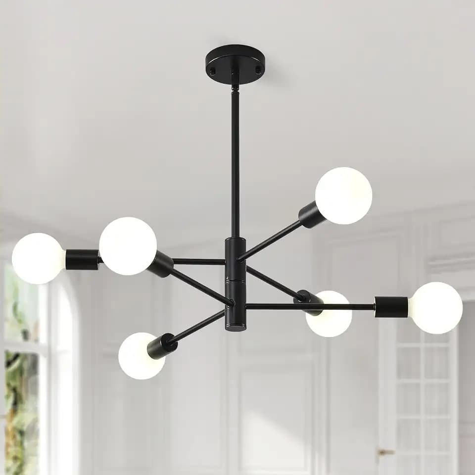 HHR Black Sputnik Ceiling Light 6-Light Modern Chandelier for Dining Room