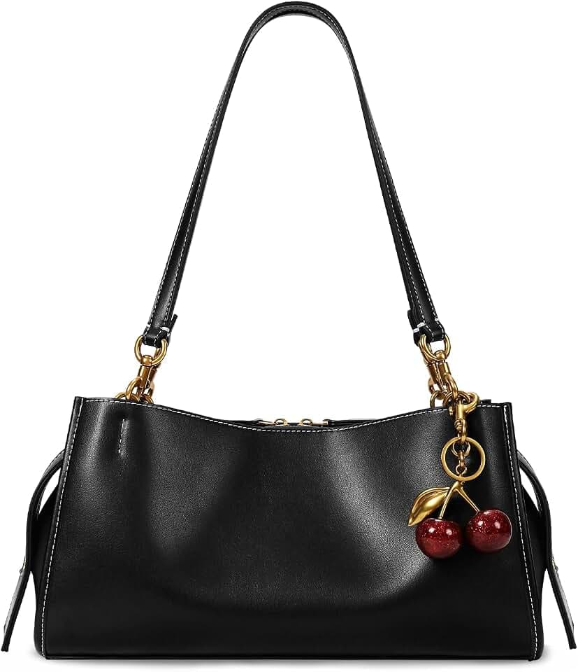 Shoulder Bag Medium Pu Leather Tote Bag For Women Trendy Designer Handbag With Cherry Pendant For Travel Work