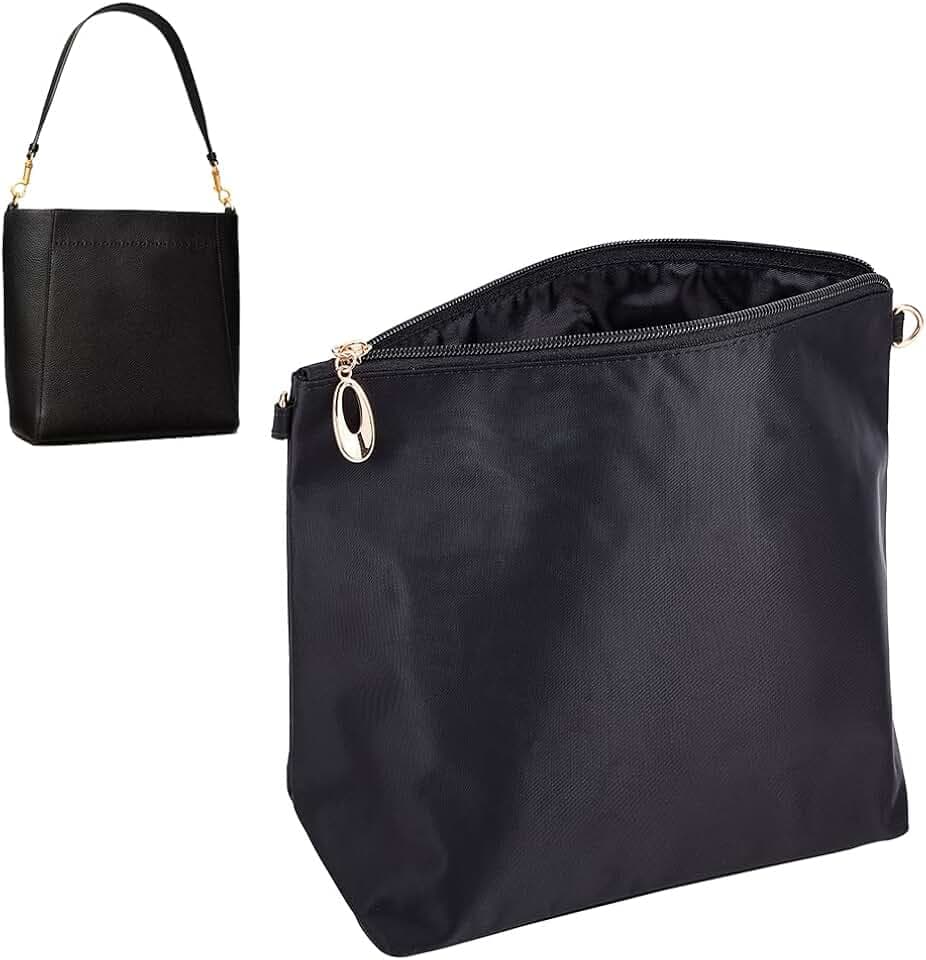WADORN Purse Bag Organizer Insert, Nylon Handbag Organizer with Multi Pockets, Zipper Inner Pocket Divider, 5.4x7.4 Inch, Black