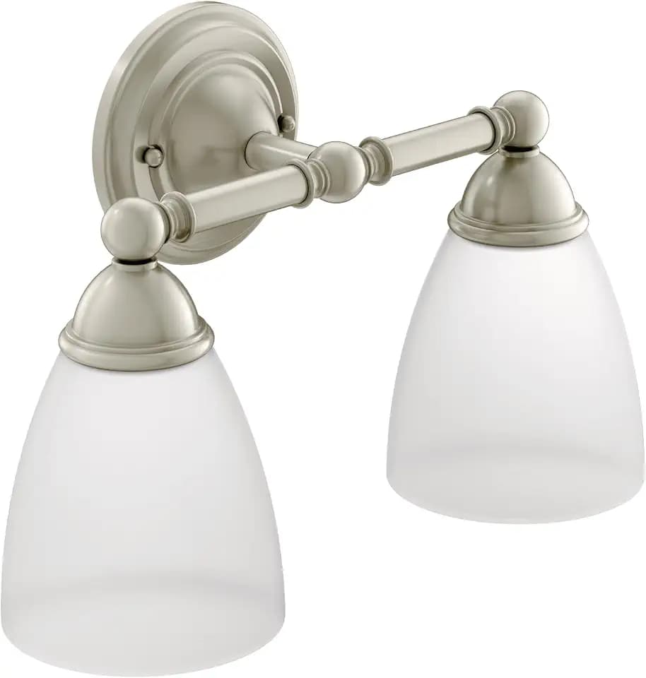 Moen Brushed Nickel Brantford 2-Light Dual-Mount Bath Bathroom Vanity Fixture with Frosted Glass, YB2262BN