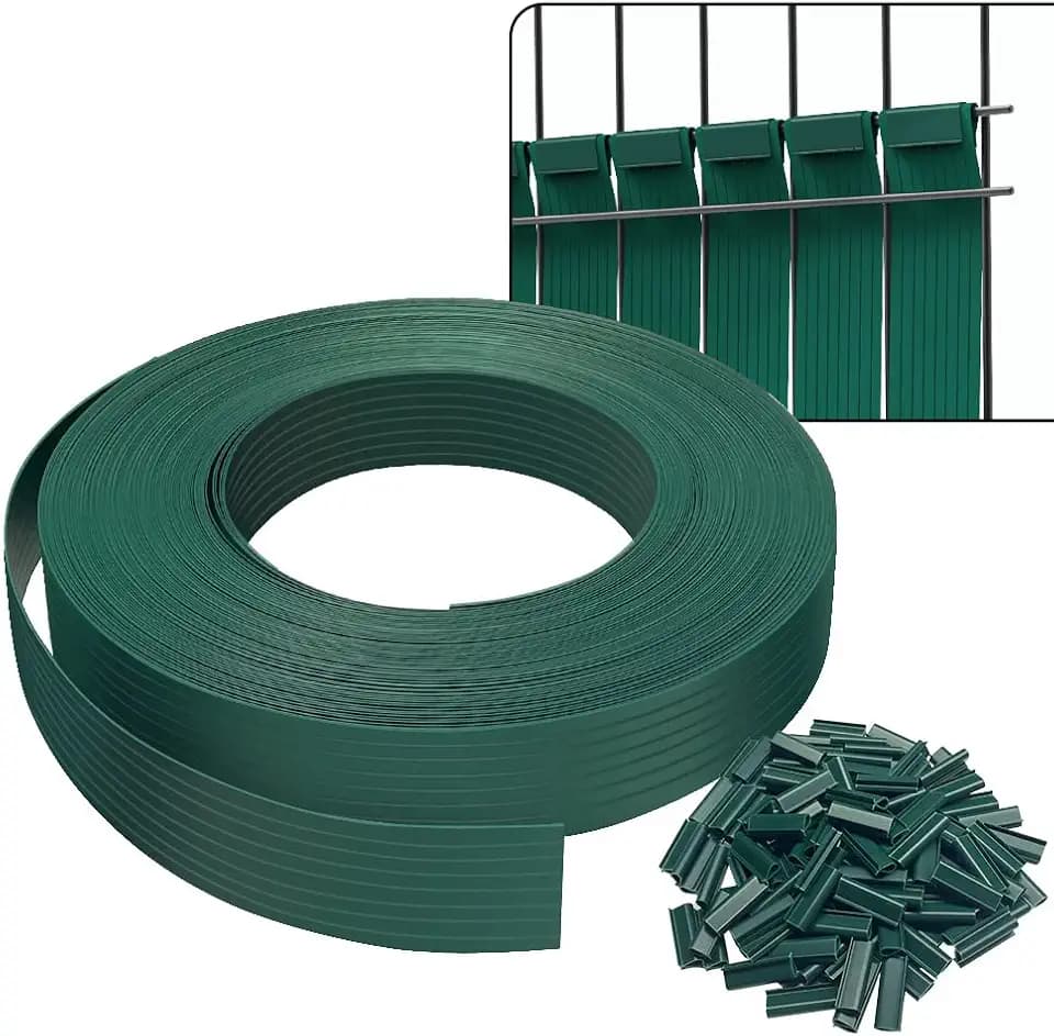 VOUNOT Sichtschutzstreifen für Doppelstabmatten 75m x 4.7cm, PVC Sichtschutz Zaun mit 150 Clips, Grün