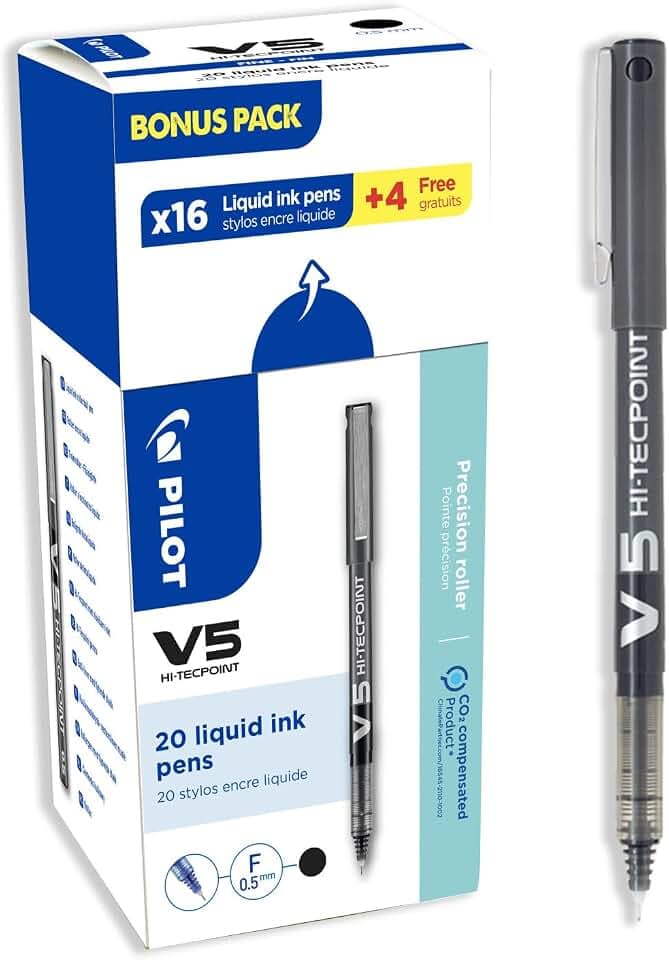 PILOT - 20er V5 Hi-Tecpoint - Tintenroller - Schwarz - Feine Spitze