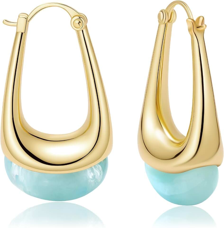 Resin Chunky Gold Hoop Earrings Statement Dangle Drop Boho Colorful Huggie