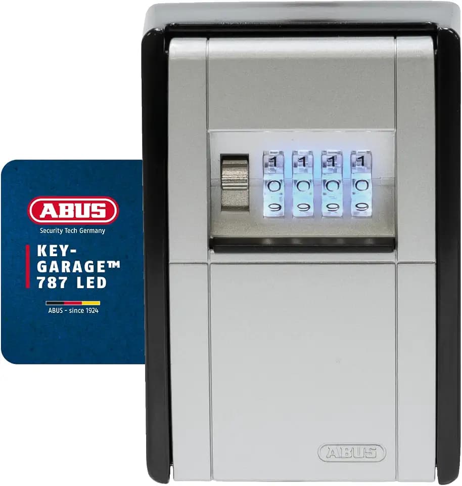 ABUS KeyGarage 787 LED Schlüsselbox zur Wandmontage - Schwarz-Silber | Schlüsselsafe mit beleuchtetem 4-stelligem Zahlencode, Metallgehäuse, für bis zu 20 Schlüssel oder 14 Karten