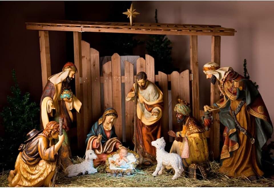 Aoihrraan 2,2x1,5m Krippenhintergrund Geburt Jesu Schaf Religiöser Glaube Hirte Skulptur Fotografie Hintergrund Kirche Bibel Geschichte Glaube Christlicher Gläubiger Porträt Fotostudio Requisiten