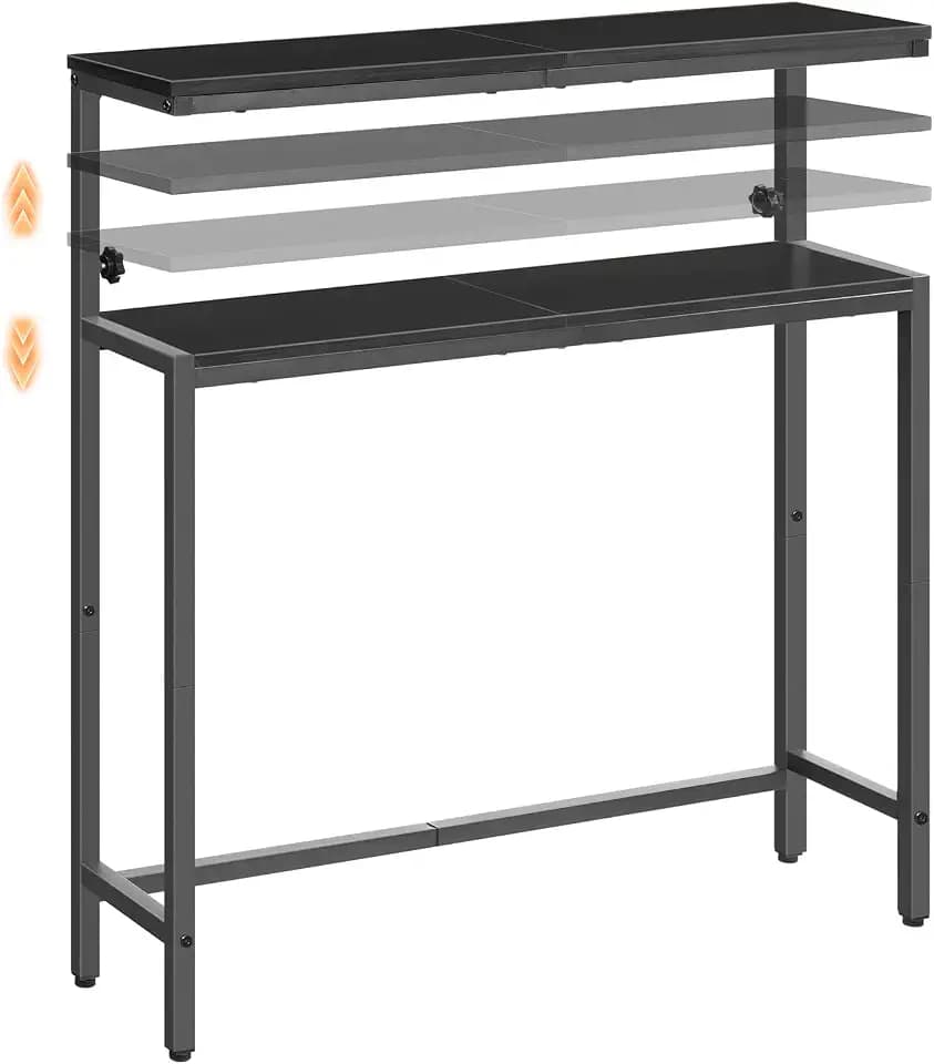 HOOBRO 2-stufiger Konsolentisch, höhenverstellbar (80-100 cm), Flurtisch, Sofatisch im Industrial-Stil, Beistelltisch für kleine Räume, Flur, Wohnzimmer, Schwarz EBB96XG01