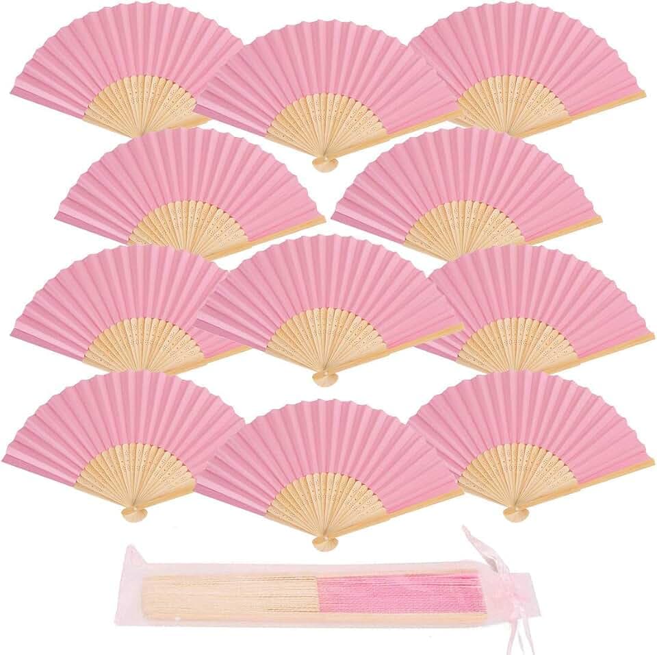 iZoeL 12x Handfächer Hochzeit Papierfächer Fächer Gastgeschenk Pink