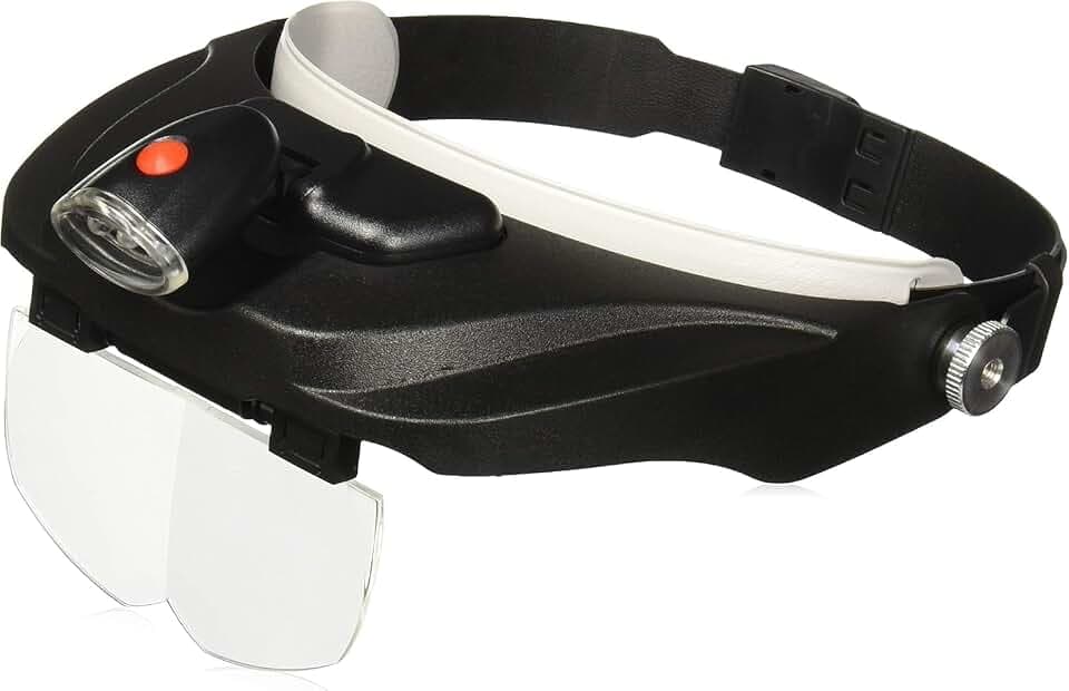 Carson MagniVisor Deluxe Komfort Kopflupe mit abnehmbarer LED Lampe und Wechsellinsen (CP-60), Schwarz, 4-Inch