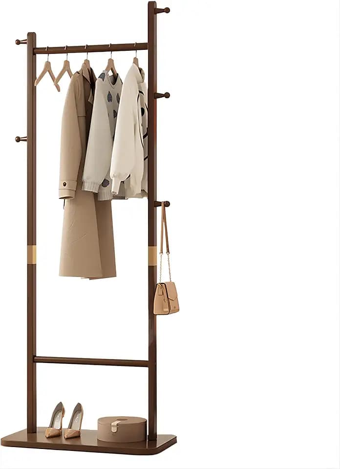 Garderobenständer aus Holz, freistehend, Flur Garderobenbaum mit 5 Haken, Garderobenständer mit rechteckiger Basis für Flur, Schlafzimmer, Eingangsbereich (Braun)